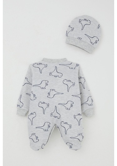 Breeze Erkek Bebek Patikli Tulum Sevimli Dinozor Desenli 0-6 Ay, Açık Gri Melanj Açık Gri Melanj