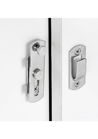 Pazly 4 Adet Gümüş Paslanmaz Çelik Sürgülü Kapı Kilit Seti - 7x5 Cm Şarap Dolabı Ve Mobilyalar İçin Gümüş