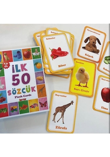 İlk 50 Sözcük Flash Cards Zeka Kartları Eğitici Kartlar
