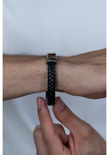 Kişiye Isimli Deri Beyaz Çelik Erkek Bileklik Scb15