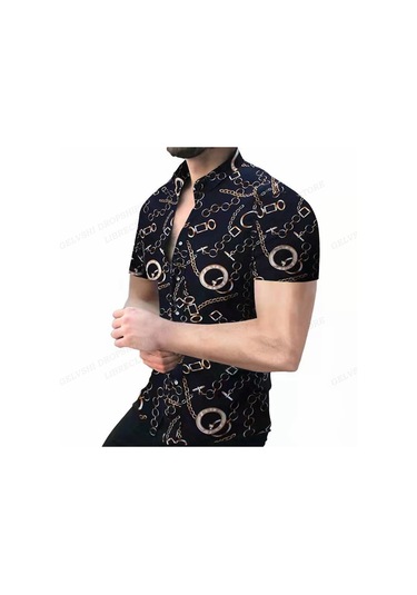 Snapbuy Erkek Geometrik 3d Baskılı Plaj Gömleği Kısa Kollu Hawaii Stil Küba Camisakoyu Gri Koyu Gri