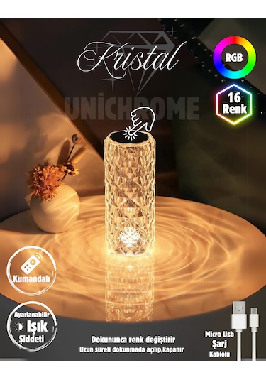 Kristal Elmas Led Dokunmatik Sensör Usb Şarjlı Masa Lambası R...