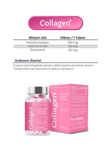 Collagen & Hyaluronic Acid & Resveratrol 1x30 Tablet İkili S...