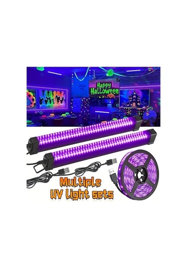 Fastbuy 6 Adet Set 40 Led Uv Siyah Işık Bar Ve Şerit Işığı 32/249cm Dc 5v Usb 3 Mod Ahşap Ahşap