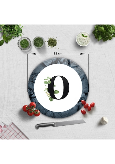 Decorita Cam Kesme Tahtası - Cam Kesme Tablası - Harfli Tasarım O Çap 32 CM