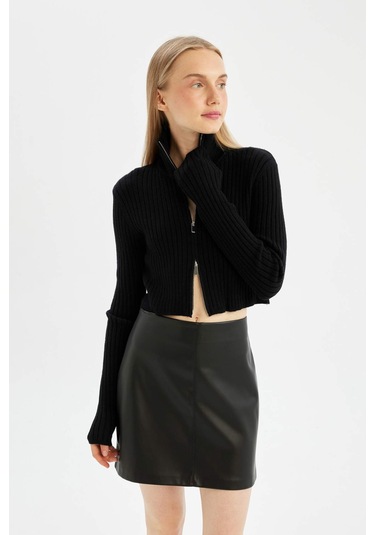 Defacto Coool Yarım Balıkçı Yaka Fermuarlı Triko Hırka B2558AX24AUBK56 Siyah