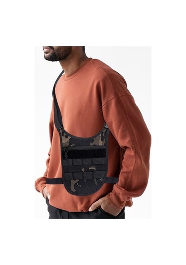 Pazly Erkek Omuz Çantası Satchel Crossbody Siyah Kamuflaj Desenli Siyah