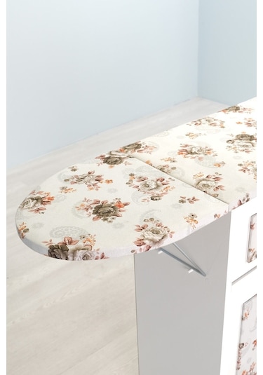 Mistik Home Rose Katlanır Dolaplı Ütü Masası Beyaz Gövde, Yeşil Çiçek Desenli Beyaz/yeşil