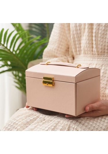 Dancemonkey Cbtx Üç Katlı Mücevher Kutusu, Pu Deri Kolye Küpe Yüzük Saklama Kutusu, Kilitli 17x14x13cm Koyu Mavi Koyu Mavi