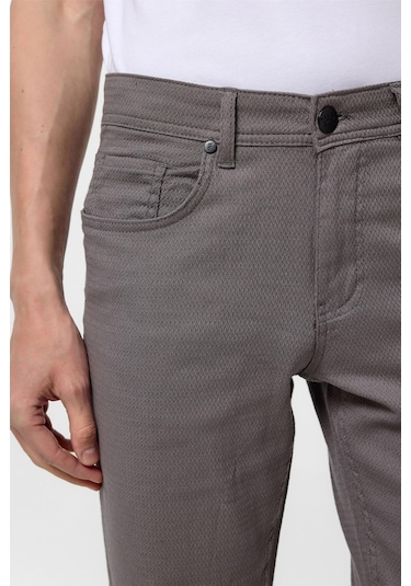 Süvari Gri Slim Fit 5 Cep Kalıp Armürlü Kanvas Pantolon