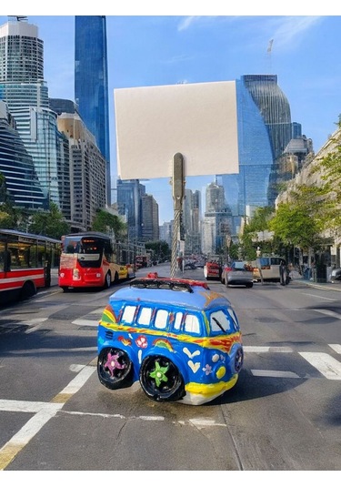 Mavi Çok Desenli Woswos Otobüs Fotoğraf Not Tutucu Ofis Masası Tutacak Hediyelik Çok Renkli