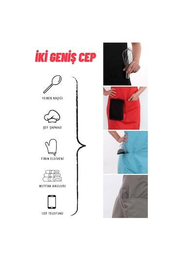 4 Adet Simple Ayarlanabilir Askılı Mutfak Önlüğü Açık Gri