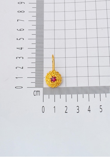 Bilezikci 22 Ayar Kırmızı Taşlı Gül Altın Küpe