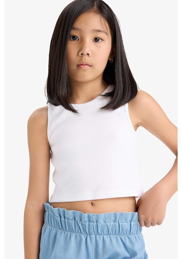 Defacto Kız Çocuk Bisiklet Yaka Crop Beyaz Atlet C4607a825hswt34 Beyaz
