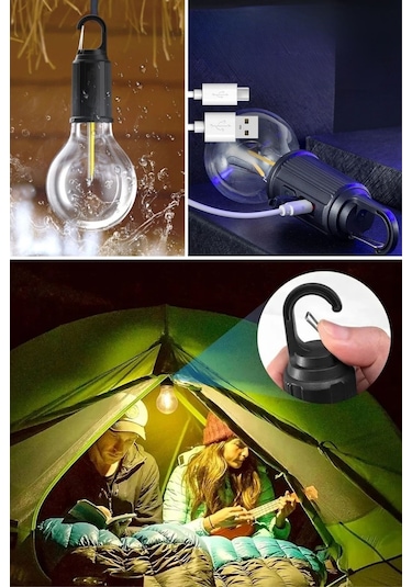 Sıladanal Şarj Olabilen 3 Farklı Mod Led'li Kendiliğinden Asma Kancalı Kamp,dış Cephe Lambası Siyah