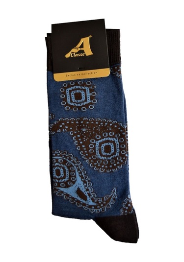 A Classe Şal Desenli Indigo Mavi Erkek Çorap İndigo