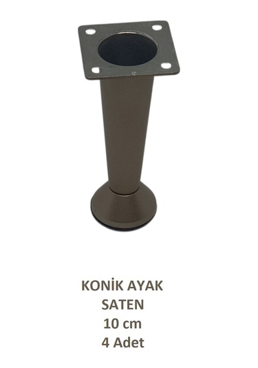 Adilon Konik Ayak, Saten, 10 Cm, 4 Adet Dolap, Mobilya, Puf Ayağı Vidaları Hediye Saten