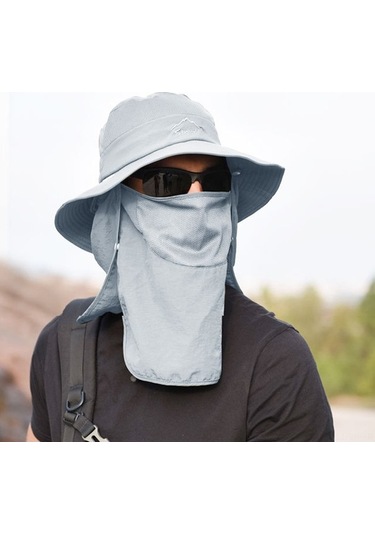 Pazly Çıkarılabilir Yüz-boyun Kapağı Olan Geniş Kenarlı Balıkçı Şapkası, Yaz Güneş Koruması, Erkek/kadın, Koyu Gri Koyu Gri