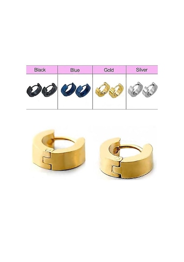 Gümüş 1 Çift Serin Erkek Paslanmaz Çelik Huggie Hoop Küpeler Gündelik Takı Gümüş