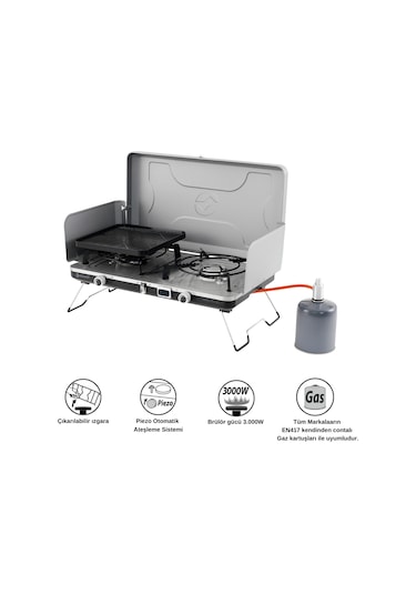 Outwell Merapi Pro Duo Deluxe Stove İkili Kamp & Karavan Ocağı Gri