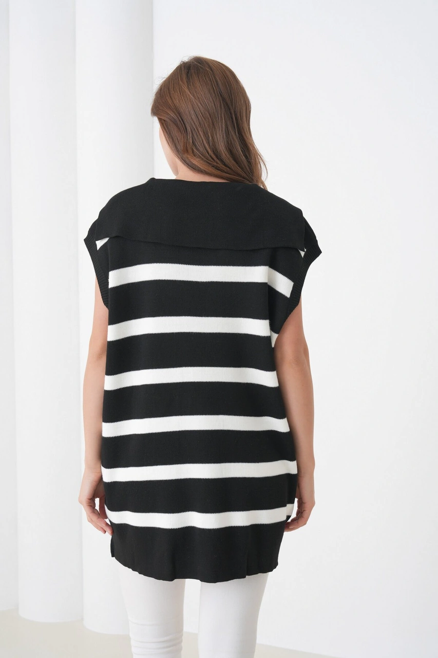 Kadın Kolsuz Gömlek Yaka Triko Tesettüre Uygun Spor Şık Yelek Siyah