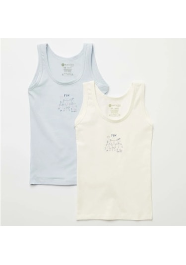 Natuline Organik Atlet Likralı Fun Cat 2li Açık Mavi - Ekru-10996 Mavi