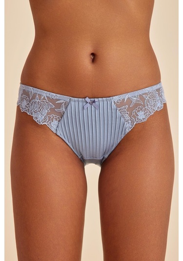 Paris Gri Mavi Dantelli Slip Külot Mavi