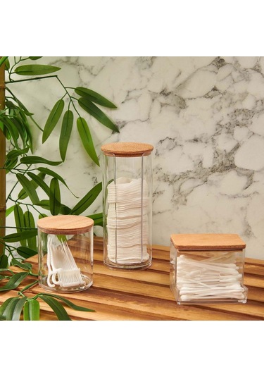 Ahşap Kapaklı 3'lü Organizer Set, Modern Pamukluk Düzenleyici Şık 3'lü Pamukluk Set - Şık Ve Fonksiyonel Ahşap Kapaklı 3'lü Organizer Set - Mutfak Ve Banyonuzu Düzenleyin Siyah