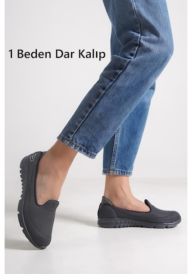 Kadın Fileli Bez Yazlık Spor Babet Koyu Gri