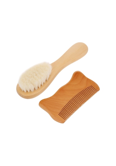 Samdoo Yeni Doğan Bebekler İçin Ahşap Testere Ve Fırça Seti - Doğal Keçi Tüyü Tırnaklı Saçlar İçin Yumuşak Fırça Ve Tarak
