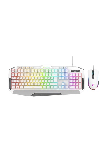 Rampage Km-34 Glare Beyaz Klv , 12800 Dpı Mouse + Rampage Mousepad Oyuncu Seti Optik