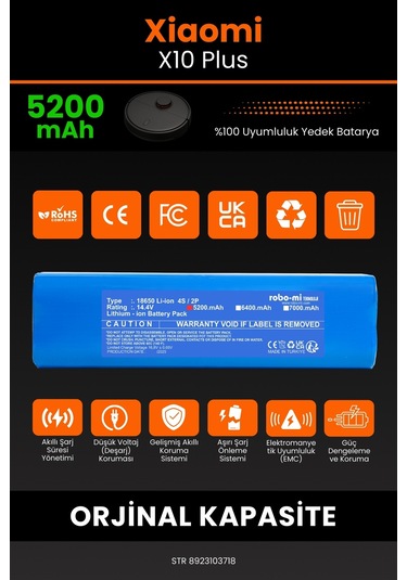 Xiaomi Robot X10 Plus Uyumlu Robot Süpürge Bataryası 5200 Mah