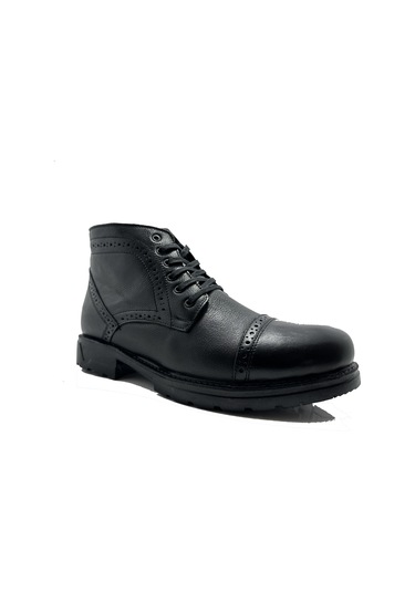 Ehil 72518 Siyah Hakiki Deri İçi Kürklü Fermuarlı Erkek Bot Siyah