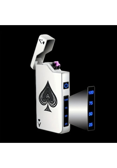 Techbloom Golden Frosted Rüzgar Geçirmez Çift Ark Çakmak Usb C Şarjlı Çakmak Maça Ası Tasarımı Kamp Hediye Altın