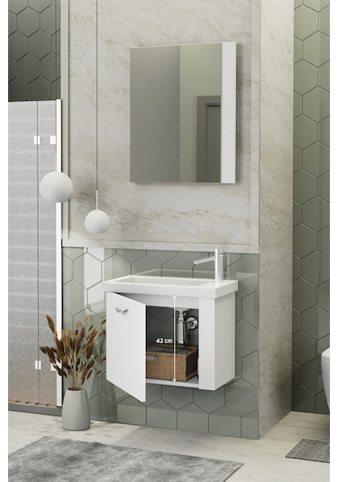 Biani Maxila 60 cm Banyo Dolabı,Seramik Lavabolu, Aynalı,Lavabo Dahil,Mdf,Beyaz Biani Maxila 60 cm Banyo Dolabı,Seramik Lavabolu, Aynalı,Lavabo Dahil,Mdf,Beyaz