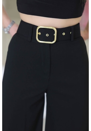 Bensu Store - Kemerli Palazzo Pantolon Siyah - 24194.683. 001