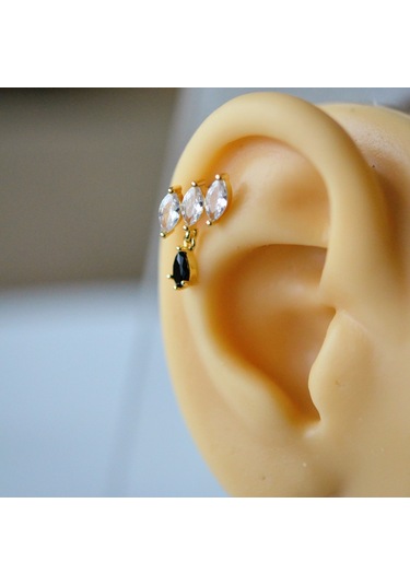 Heppii Taş Sallantılı Helix Piercing Kıkırdak Cerrahi Çelik Gold Renk