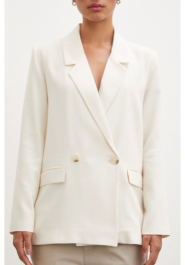 Never More Çift Düğmeli Blazer Ceket Ekru