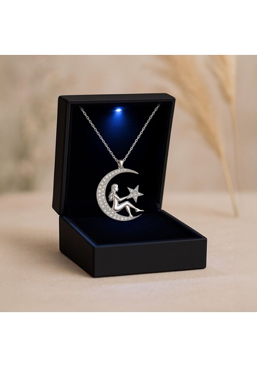 Işıklı Kutuda Ay Perisi Gümüş Kolye Gümüş