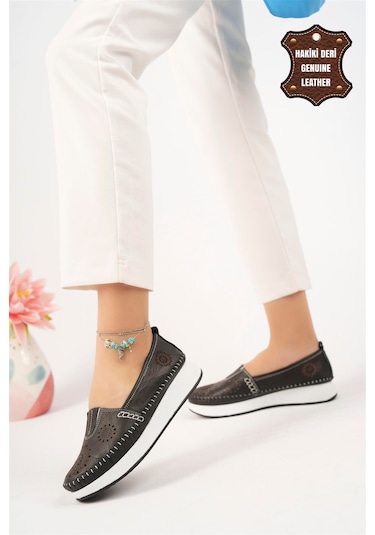 Elit Mn85l21c Kadın Hakiki Deri Espadril Siyah Siyah