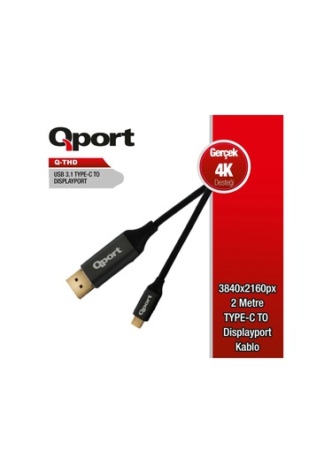 Qport Q-thd Type-c To Dısplay Port 4k 2mt Cevırıcı Kablo