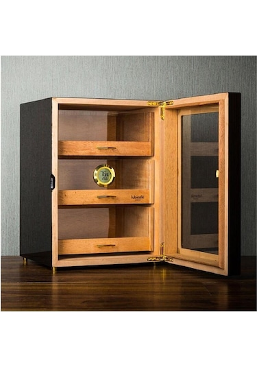 Lubinski Camlı 3 Çekmeceli Humidor Puro Kutusu Maun 100s