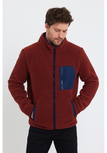 Erkek Dik Yaka Polar Ceket Kiremit