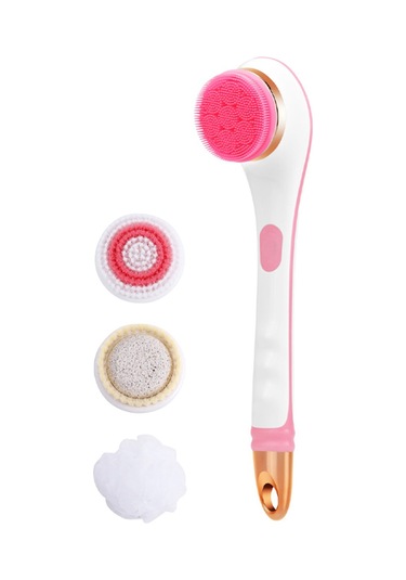 Ranyeek Pink Elektrikli Duş Fırçası - 4 Farklı Başlı, 2 Hızlı, 360 Döner, Uzun Saplı Vücut Masaj Ve Temizlik Aleti Ae-8382 Çok Renkli
