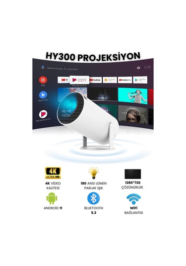 Yüksek Çözünürlüklü Taşınabilir Projeksiyon Cihazı, Wi-fi Ve Bluetooth Destekli, Şık Beyaz.-130513