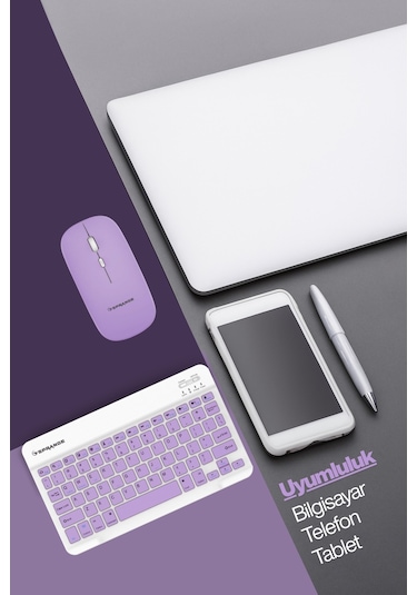 Tablet Ve Telefonlar İçin Bluetooth - Wireless Klavye Ve Mouse Set - Pembe Diğer