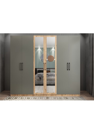 Kayra 6 Kapaklı Gardırop Dolap Çam Füme