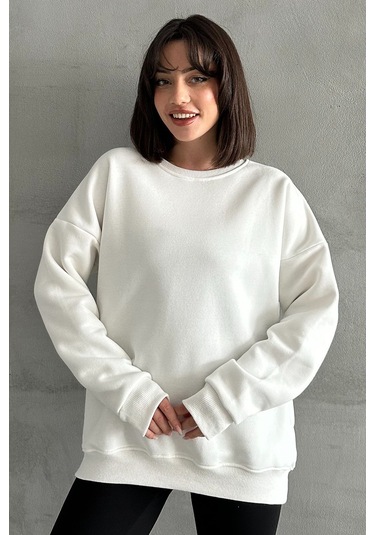 Kadın Bisiklet Yaka Oversize Sweatshirt Ku401b-16-xl Krem