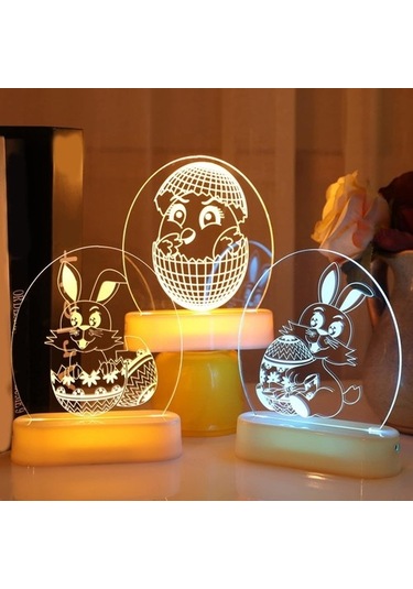 Szypzstore 3d Tavşan Paskalya Led Gece Lambası,gece Lambası 3d Görsel Efekt Narin Çekici Akrilik Kırık Civciv Sıcak Beyaz Işık Paskalya Led Gece Lambası Ev Masası Dekoru 3 A Rcff8j Renkli