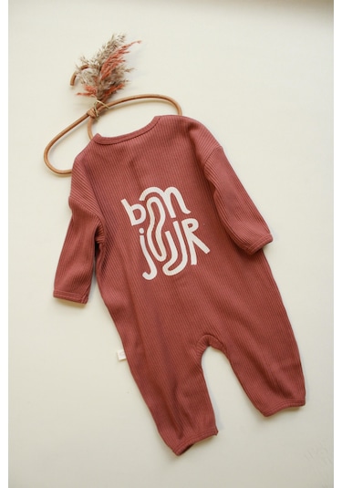 Oh La La Koala Bonjour Düğmeli Bebek Tulum Kahverengi